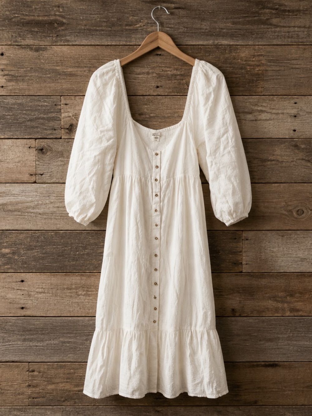 Billabong Ivory Button-Front Puff Sleeve Midi Dress